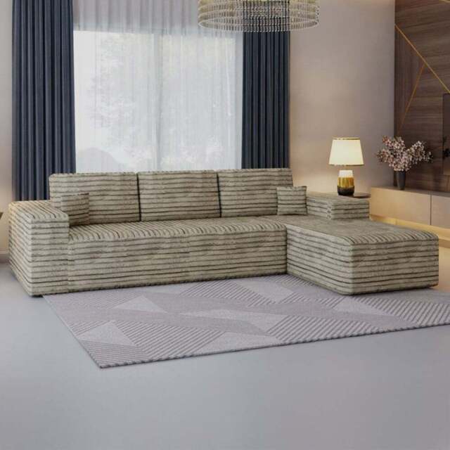Sliding Wardrobes 4U 3 Seater L Shaped Camel Corner Sofa with Reversible Chaise - Cream - Wilko