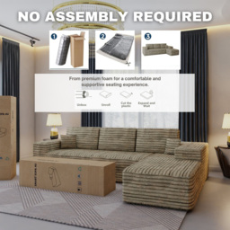 Sliding Wardrobes 4U 3 Seater L Shaped Camel Corner Sofa with Reversible Chaise - Cream - Wilko - thumbnail 7