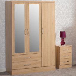 Seconique Nevada 3 Door 2 Drawer Sonoma Oak Effect Mirror Wardrobe - Size: 3 Door, 2 Drawer - Brown - Wilko - thumbnail 1