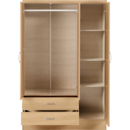 Seconique Nevada 3 Door 2 Drawer Sonoma Oak Effect Mirror Wardrobe - Size: 3 Door, 2 Drawer - Brown - Wilko - thumbnail 5