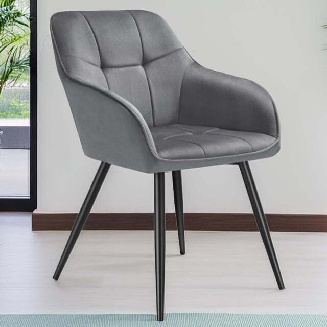 tectake Marilyn Set of 6 Grey and Black Quilted Velvet Dining Chair - Wilko - image 1