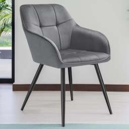 tectake Marilyn Set of 6 Grey and Black Quilted Velvet Dining Chair - Wilko