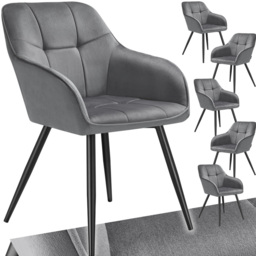 tectake Marilyn Set of 6 Grey and Black Quilted Velvet Dining Chair - Wilko - thumbnail 3