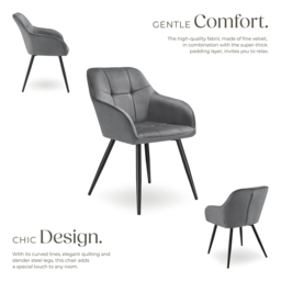tectake Marilyn Set of 6 Grey and Black Quilted Velvet Dining Chair - Wilko - thumbnail 5