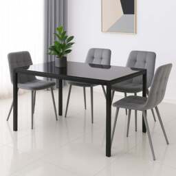Kosy Koala 4 Seater Velvet and Glass Dining Set Black and Grey - Wilko - thumbnail 1