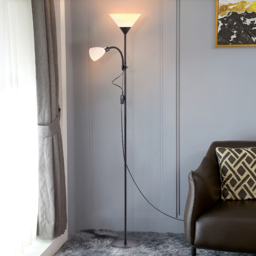 Living and Home Black 2 Head Floor Lamp - Size: 175 x 23 x 23cm - Wilko - thumbnail 3