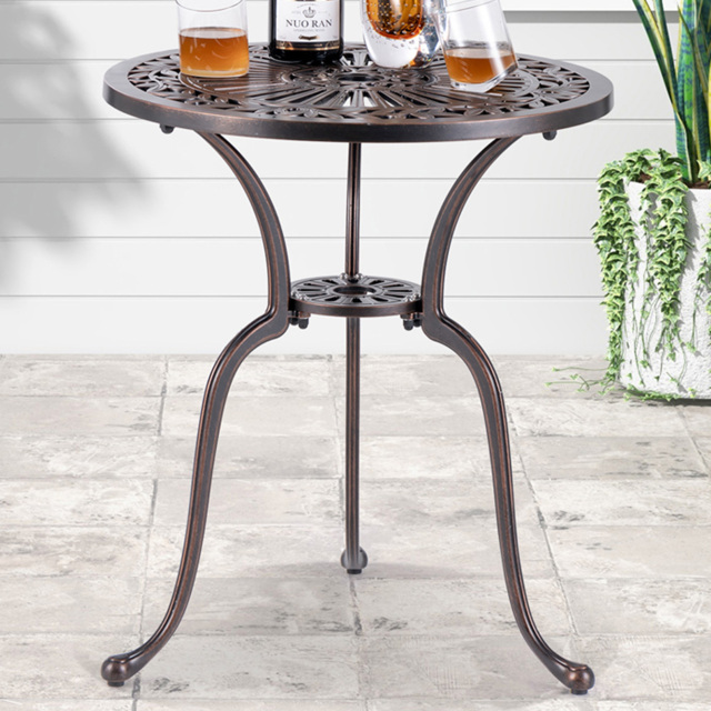 Costway Copper Round Cast Aluminium Table with Umbrella Hole - Size: 72 x 70 x 8cm - Brown - Wilko - image 1