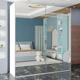 Sliding Wardrobes 4U Etna 2 Door White Wide Full Mirrored Wardrobe 200cm - Wilko