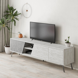 Decortie Fiona 3 Door 2 Shelf Retro Grey Ancient White TV Unit Media Centre Storage Cabinet - Size: 48.0  x 180.0  x 35.6 cm - Multi - Wilko - thumbnail 5