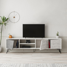 Decortie Fiona 3 Door 2 Shelf Retro Grey Ancient White TV Unit Media Centre Storage Cabinet - Size: 48.0  x 180.0  x 35.6 cm - Multi - Wilko - thumbnail 6