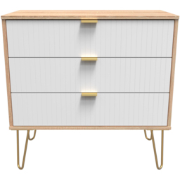 Crowndale 3 Drawer White Matt and Bardolino Oak Wide Chest of Drawers Ready Assembled - Wilko - thumbnail 4