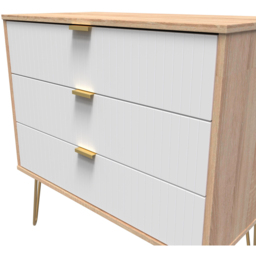 Crowndale 3 Drawer White Matt and Bardolino Oak Wide Chest of Drawers Ready Assembled - Wilko - thumbnail 6