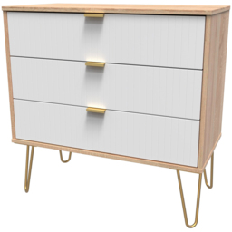 Crowndale 3 Drawer White Matt and Bardolino Oak Wide Chest of Drawers Ready Assembled - Wilko - thumbnail 3