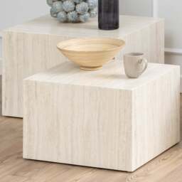 Florence Dice Square Light Travertine Effect Coffee Table Set of 2 - Brown - Furniture To Go - Wilko - thumbnail 1