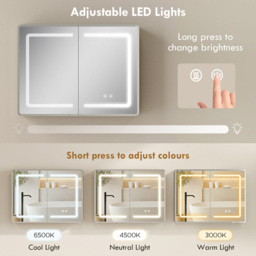 Portland LED Bathroom Mirror Cabinet with Double Sided Mirror 60 x 80cm - Size: 60 x 13.5 x 80cm - Silver - Wilko - thumbnail 5