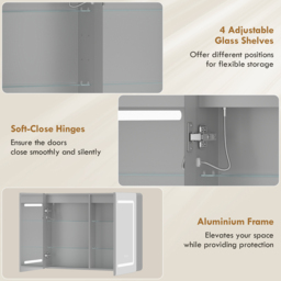 Portland LED Bathroom Mirror Cabinet with Double Sided Mirror 60 x 80cm - Size: 60 x 13.5 x 80cm - Silver - Wilko - thumbnail 7