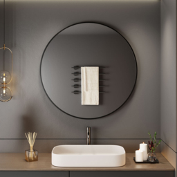 Neo Black Metal Frame Anti-Rust Wall Mounted Round Mirror 80cm - Size: 80 x 80 x 2cm - Wilko - thumbnail 4