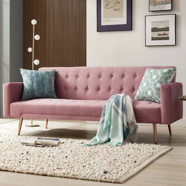 Home Detail Windsor Small Double Sleeper Pink Velvet Sofa Bed - Size: 3 Seater - Wilko - image 1