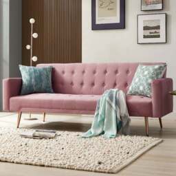 Home Detail Windsor Small Double Sleeper Pink Velvet Sofa Bed - Size: 3 Seater - Wilko