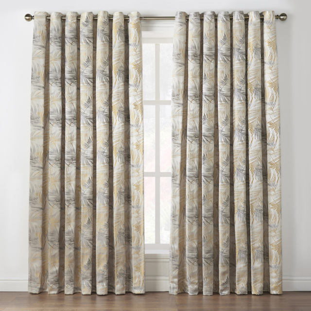 Alan Symonds Dupion Ochre Fern Jacquard Ring Top Eyelet Curtains 117 x 183cm - Size: W 117 x D 183cm - Wilko - image 1