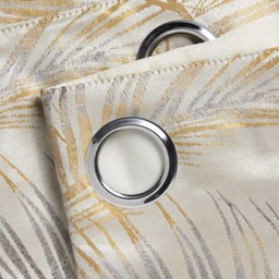 Alan Symonds Dupion Ochre Fern Jacquard Ring Top Eyelet Curtains 117 x 183cm - Size: W 117 x D 183cm - Wilko - thumbnail 5