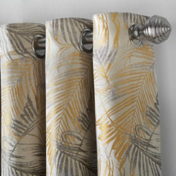 Alan Symonds Dupion Ochre Fern Jacquard Ring Top Eyelet Curtains 117 x 183cm - Size: W 117 x D 183cm - Wilko - thumbnail 4