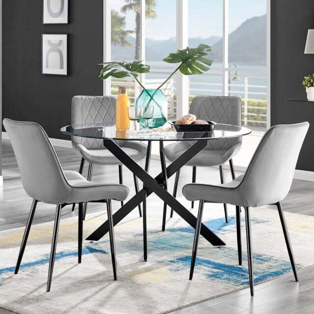 Furniturebox Arona Cesano 4 Seater Round Dining Set Grey and Black - Wilko - image 1