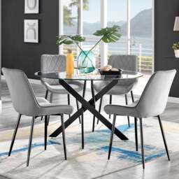 Furniturebox Arona Cesano 4 Seater Round Dining Set Grey and Black - Wilko - thumbnail 1