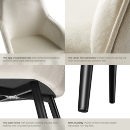 tectake Marilyn Cream and Black Velvet Look Padded Dining Chair - Size: 82 x 58 x 62cm - Wilko - thumbnail 6