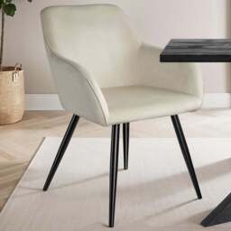 tectake Marilyn Cream and Black Velvet Look Padded Dining Chair - Size: 82 x 58 x 62cm - Wilko