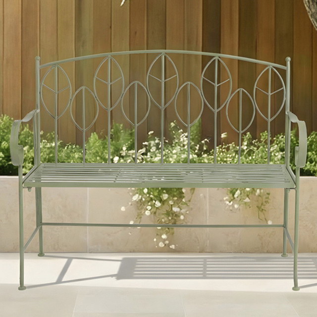 Charles Bentley 2 Seater Sage Green Rustic Metal Leaf Pattern Garden Bench - Wilko - image 1