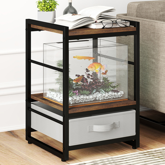 Costway Single Drawer 2 Shelf Rustic Brown Wooden Nightstand with Fabric Drawer - Wilko - image 1