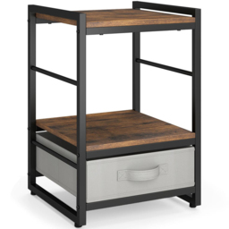 Costway Single Drawer 2 Shelf Rustic Brown Wooden Nightstand with Fabric Drawer - Wilko - thumbnail 3