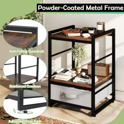 Costway Single Drawer 2 Shelf Rustic Brown Wooden Nightstand with Fabric Drawer - Wilko - thumbnail 7
