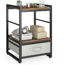 Costway Single Drawer 2 Shelf Rustic Brown Wooden Nightstand with Fabric Drawer - Wilko - thumbnail 6