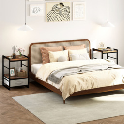 Costway Single Drawer 2 Shelf Rustic Brown Wooden Nightstand with Fabric Drawer - Wilko - thumbnail 5