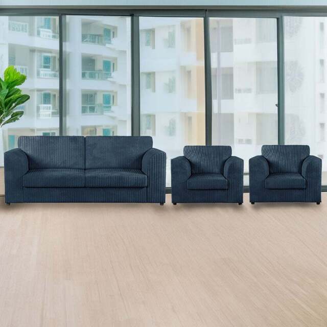Luxor 5 Seater Navy Blue Jumbo Cord Full Back Sofa Suite - Wilko - image 1