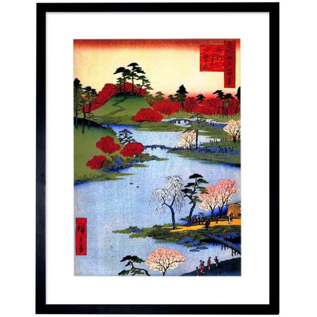 Wee Blue Coo Japanese Woodblock Colourful Trees River Painting Framed Art Print 30 x 41cm - Size: 43.3 x 33.3 x 1.5cm - Multi - Wilko - image 1