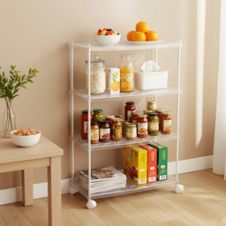 Living and Home 4 Shelf Clear Rolling Storage Cart - Size: 87.8 x 59.8 x 30cm - Wilko - thumbnail 3