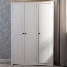Seconique Panama 3 Door White and Natural Wax Wardrobe - Wilko