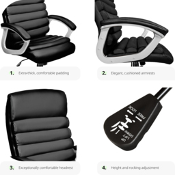 tectake Paul Black Height Adjustable Padded Office Chair - Size: 124 x 66 x 60cm - Wilko - thumbnail 4