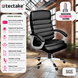 tectake Paul Black Height Adjustable Padded Office Chair - Size: 124 x 66 x 60cm - Wilko - thumbnail 7