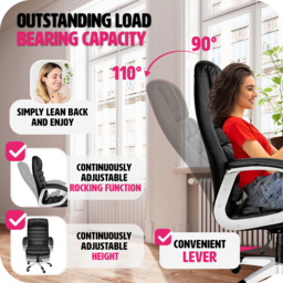 tectake Paul Black Height Adjustable Padded Office Chair - Size: 124 x 66 x 60cm - Wilko - thumbnail 5