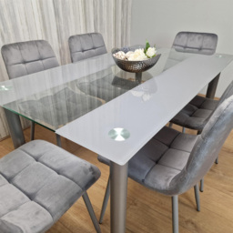 Kosy Koala 6 Seater Glass and Velvet Striped Design Dining Set Grey - Portland - Wilko - thumbnail 4
