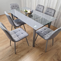 Kosy Koala 6 Seater Glass and Velvet Striped Design Dining Set Grey - Portland - Wilko - thumbnail 3