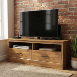 Camford 2 Drawer Mexican Pine Large TV Unit - Size: 44 x 139 x 39cm - Brown - Wilko - thumbnail 6