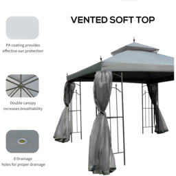 Outsunny 3 x 3m 2-Tier Grey Gazebo with Mesh Curtains - Wilko - thumbnail 6