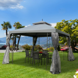 Outsunny 3 x 3m 2-Tier Grey Gazebo with Mesh Curtains - Wilko - thumbnail 1