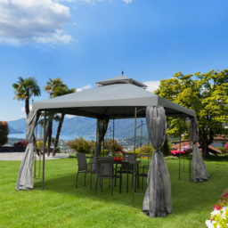 Outsunny 3 x 3m 2-Tier Grey Gazebo with Mesh Curtains - Wilko - thumbnail 5
