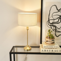 ValueLights Maggie Grey and Gold Drum Shade Candlestick LED Table Lamp - Size: 50 x 25 x 25cm - Wilko - thumbnail 3